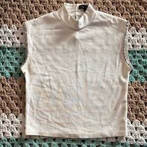 White Sleeveless Rhinestone Sleeve Top Shirt Blouse Womans sz Medium